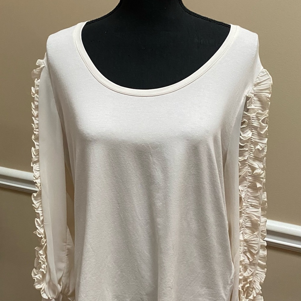 Chico's Cream Long Sleeve Top with Ruffled Sleeve Detail